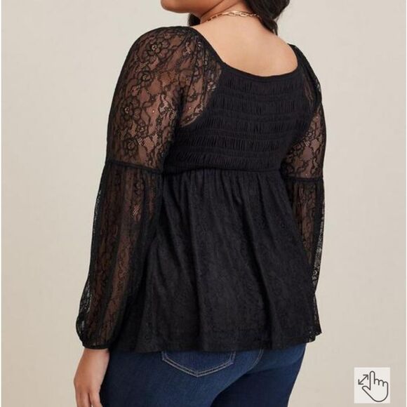 Torrid Babydoll Stretch Lace Smocked Bodice Square Neck Top - Picture 2 of 4